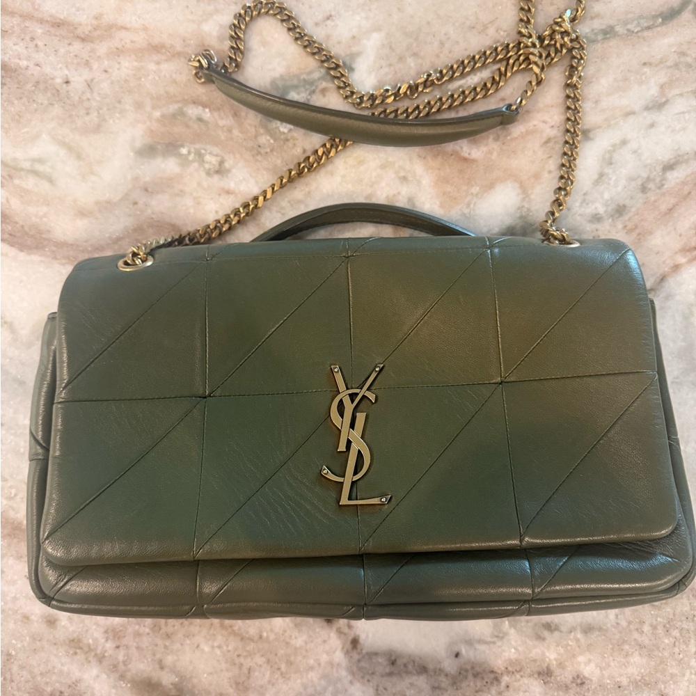 Saint Laurent Dark Green Quilted Shoulder Bag